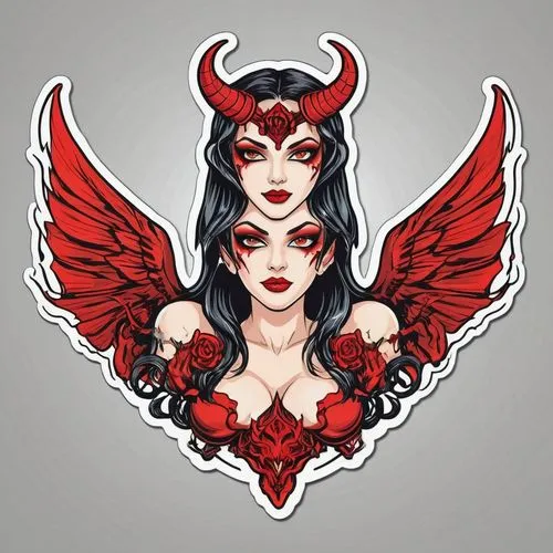 demoness,bedevil,seraphim,angel and devil,satana,erinyes,winged heart,set of cosmetics icons,red butterfly,zodiac sign gemini,baroness,demonomicon,devil,diable,evil fairy,demonology,demona,lilith,red heart medallion,devilish,Unique,Design,Sticker