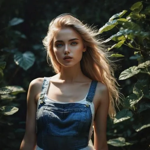 DULCE SUEÑO,a girl with blue eyes wearing a denim dress,girl in overalls,uliana,ksenia,polina,chorkina,elizaveta