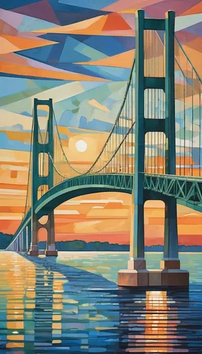 Capture the majestic splendor of Mackinac Bridge at sunset.,bay bridge,akashi-kaikyo bridge,san francisco bay,rainbow bridge,san francisco,mackinac bridge,spit bridge,the akashi-kaikyo bridge,goldenga