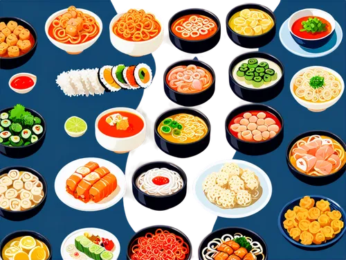 food collage,korean cuisine,korean chinese cuisine,sushi plate,korean food,food icons,banchan,sushi roll images,osechi,korean royal court cuisine,sushi art,sushi set,korean side dish,japanese food,asian food,food platter,sushi rolls,sushi japan,japanese cuisine,asian cuisine,Illustration,Japanese style,Japanese Style 06