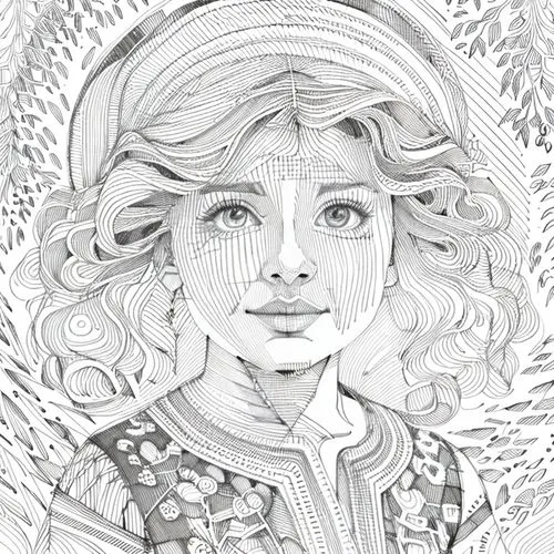 fantasy portrait,dryad,star line art,fae,andromeda,digital illustration,angel line art,hand-drawn illustration,vintage drawing,eglantine,merida,digital drawing,girl portrait,line-art,star drawing,radh