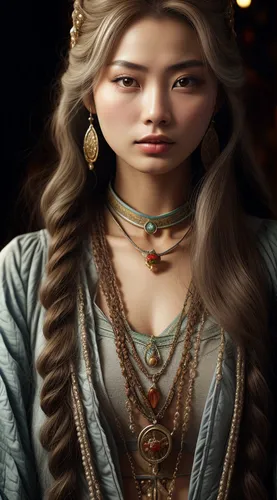 ancient egyptian girl,thracian,elven,fantasy portrait,eurasian,oriental princess,arabian,priestess,jessamine,miss circassian,lycaenid,celtic queen,oriental longhair,mystical portrait of a girl,inner mongolian beauty,germanic tribes,diadem,fairy tale character,world digital painting,sorceress