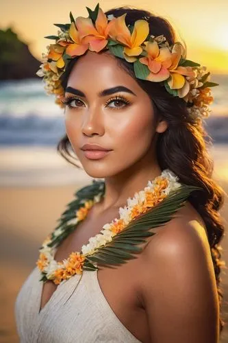 polynesian girl,moana,hula,polynesian,luau,aloha,lei,beautiful girl with flowers,lei flowers,tahiti,flower crown,filipino,hawaiian,kalua,polynesia,floral wreath,plumeria,girl in a wreath,maui,girl in flowers,Illustration,Retro,Retro 04