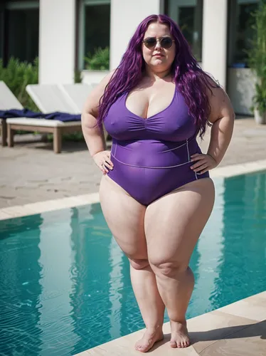 bbw,swimsuit,violet,sunglasses,big boobed,long hair