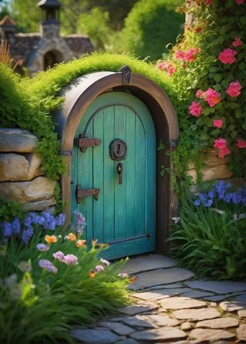 fairy door,garden door,hobbiton,studio ghibli,the door,wooden door,wishing well,home door,keyhole,open door,the threshold of the house,blue door,door,doors,old door,to the garden,portal,fairy village,doorway,a fairy tale,Illustration,Black and White,Black and White 02