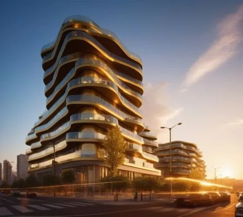 large complex building with lots of balconies on each floor,escala,hotel barcelona city and coast,vinoly,zorlu,bjarke,gronkjaer,Photography,General,Realistic