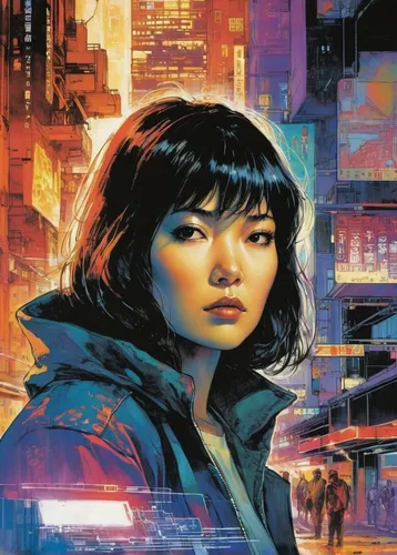 cyberpunk,rosa ' amber cover,shanghai,sci fiction illustration,valerian,hong kong,shirakami-sanchi,ursa,asian vision,mari makinami,tokyo city,mystery book cover,kowloon,vertigo,solo,hong,amano,cg artwork,mulan,asia,Illustration,Paper based,Paper Based 12