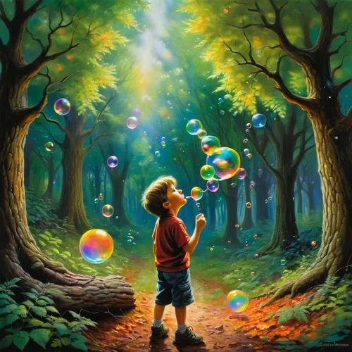 children's background,fantasy picture,imaginationland,little girl with balloons,fairy world,rainbow color balloons,Illustration,Realistic Fantasy,Realistic Fantasy 32