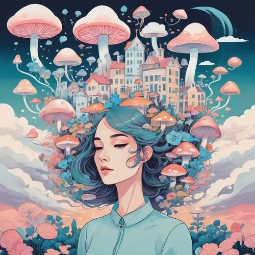 clouds - sky,cielo,tatsuro,dream world,sajama,pollution,Illustration,Japanese style,Japanese Style 06