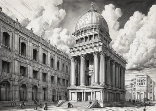 hawksmoor,willink,lothbury,st pauls,threadneedle,capital building,courthouses,calcutta,capitol buildings,saint george's hall,capitol,capitolinus,edificio,capitol building,london buildings,sorbonne,capitols,cornhill,supreme administrative court,facade painting,Illustration,Black and White,Black and White 30