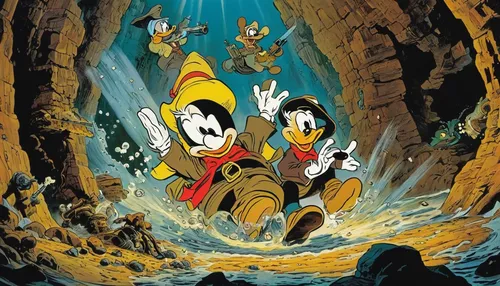 walt disney,magical adventure,mickey mause,rescuers,pinocchio,lilo,disney,cover,film poster,pilgrims,micky mouse,cave tour,background image,disney-land,the disneyland resort,the pied piper of hamelin,three d,rescue workers,caving,euro disney,Illustration,Retro,Retro 18