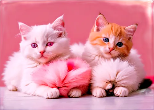 kittens,georgatos,pink cat,pink background,kittenish,baby cats,two cats,cute animals,color pink white,mignons,pink double,kits,catterns,kitties,persians,gatos,little boy and girl,pink white,cats angora,cute cat,Art,Artistic Painting,Artistic Painting 46