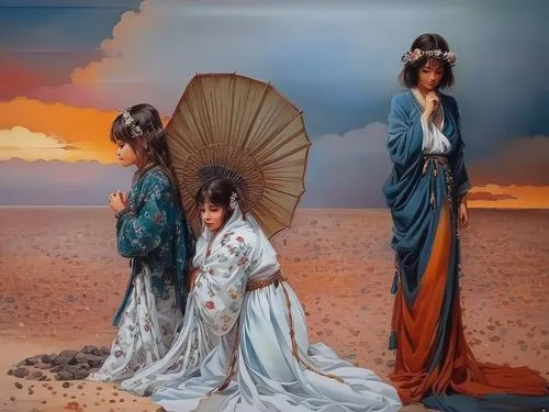 parasols,chinese art,japanese umbrellas,oriental painting,japanese art,geisha girl,summer beach umbrellas,kimonos,geisha,orientalism,asian umbrella,japanese umbrella,dongfang meiren,kimono fabric,beach umbrella,korean culture,umbrellas,japanese wave,japanese culture,oriental,Illustration,Paper based,Paper Based 04