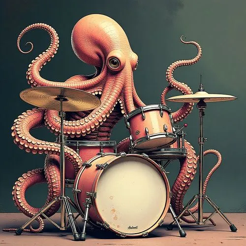 drummer,crab violinist,fun octopus,cephalopod,octopus vector graphic,octopus,Illustration,Black and White,Black and White 03