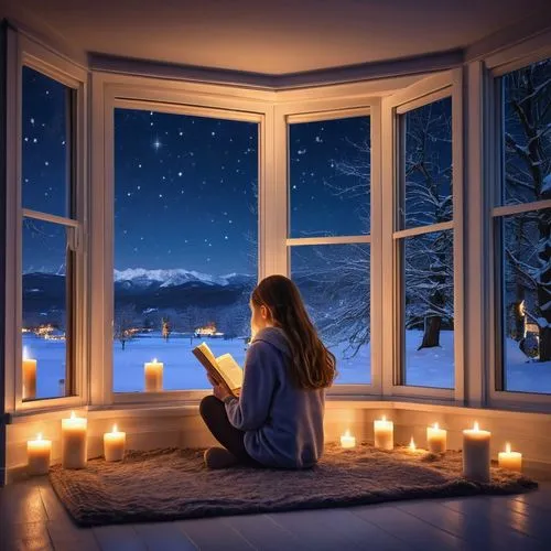 romantic night,winter night,winter window,sogni,silent night,romantic scene,candlelit,hygge,candlelights,little girl reading,windows wallpaper,coziness,candle light,soir,vishishtadvaita,winter magic,bedroom window,relaxing reading,lectura,winter dream,Photography,General,Realistic