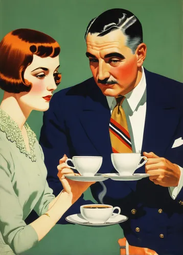 roaring twenties couple,vintage man and woman,woman drinking coffee,tea drinking,vintage illustration,roaring twenties,british tea,caffè americano,coffee tea illustration,coffee and cake,flapper couple,vintage china,tea time,earl grey tea,art deco woman,dishware,lapsang souchong,vintage art,retro 1950's clip art,vintage boy and girl,Illustration,Retro,Retro 15