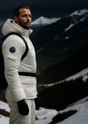 Explore the snow-covered mountains with a white background,baumgartner,extravehicular,cuvieri,astronautical,astronautic,yarkovsky,hadfield,astronaut suit,interstellar,themistoklis,soleimani,yuri gagar