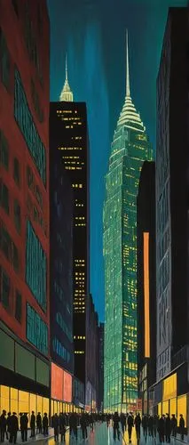 schuiten,chrysler building,schuitema,mcquarrie,jasinski,cityscapes,skyscrapers,mcnamara,metropolis,city at night,feininger,city scape,cityscape,night scene,burchfield,feitelson,colescott,gangloff,evening city,ciudad,Art,Artistic Painting,Artistic Painting 09