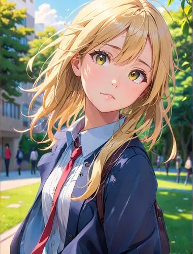 anime female with blonde hair in college campus,blonde hair,anime,student,school uniform,college,school,Anime,Anime,Traditional