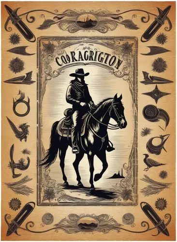 西部乡村牛仔复古元素矢量图,a drawing of a cowboy on a horse,coactivator,castigation,capossela,caballos,corral,corriganville,Illustration,Abstract Fantasy,Abstract Fantasy 16