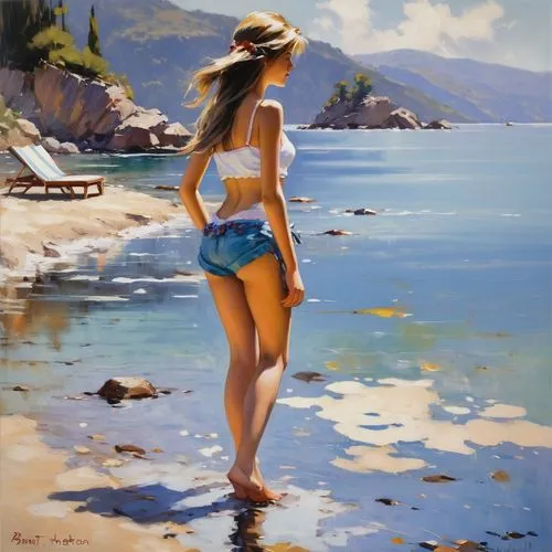 donsky,dmitriev,beach landscape,chudinov,nestruev,panama hat,pintor,daines,palizzi,beach scenery,guenter,basov,adamov,gantner,fischl,colwell,oil painting,girl wearing hat,imhoff,artamonov,Conceptual Art,Oil color,Oil Color 09