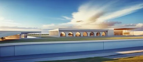 ctesiphon,qasr azraq,renderings,futuristic art museum,egyptian temple,champalimaud,peristyle,panathenaic,kennedy center,cahokia,italica,3d rendering,chancellery,dhammakaya,viminacium,sewage treatment plant,king abdullah i mosque,al nahyan grand mosque,thermae,skylon,Photography,General,Realistic