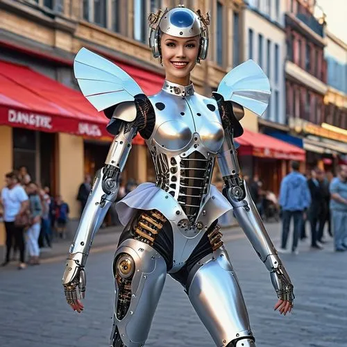 minibot,transformer,motorella,valerian,disneyland paris,metropolis,drone bee,humanoid,euro disney,military robot,silver,bot,cosplay image,fantasy woman,robot,street performer,great as a stilt performer,chat bot,streampunk,knight armor