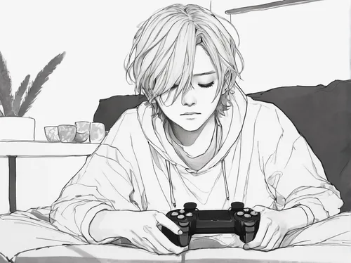 Kenma playing video games after a long day, feeling exhausted and in need of relaxation.,psp,game addiction,playstation vita,blonde sits and reads the newspaper,game controller,controller,gamepad,cont