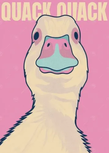 a pink poster with a large duck's face and the words q is for quack,quacker,quack,quacking,quackwatch,quackenbush,diduck,Illustration,Vector,Vector 01