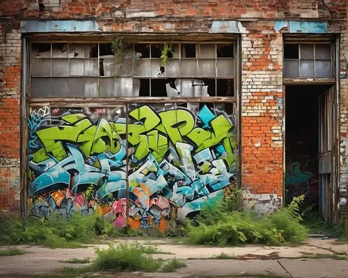 Abandoned architectural salvage yard, Columbus Ohio, industrial atmosphere, worn-out brick walls, rusty metal roofs, old wooden crates, scattered construction materials, vintage windows, doors, and ha