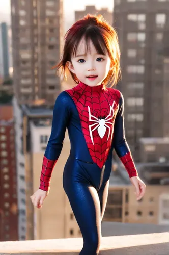 photo of female spidewoman on (top of a building:1.2), (photorealistic, raw, extremely intricate:1.3), dawn, cinematic light, best shadow, looking at viewer, skinny, (detailed skin:1.4), blurry, red l