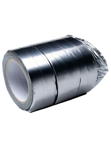 Silver duct tape, shiny surface, reflective material, crumpled texture, rolled up shape, transparent background, close-up shot, 3/4 composition, softbox lighting, high contrast, realistic rendering.,a