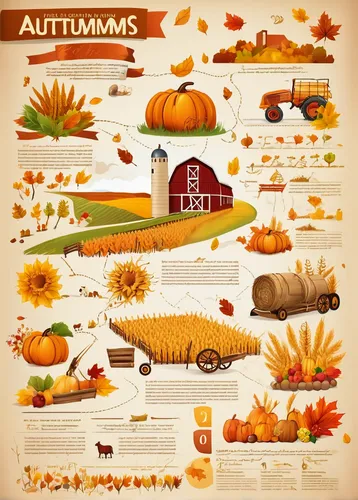 Design vibrant autumn clipart with a golden harvest and a rustic farm scene.,fall animals,autumn theme,autumn chores,autumn pumpkins,autumn background,autumn decor,autumn camper,autumn pattern,pumpkin