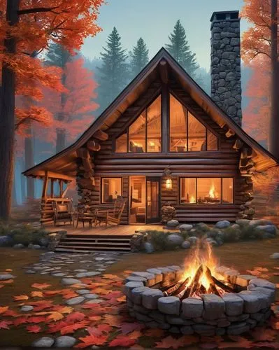 autumn camper,the cabin in the mountains,summer cottage,autumn decor,campfire,autumn theme,house in the forest,log cabin,lodge,small cabin,cottage,autumn background,coziness,house in the mountains,fall landscape,forest house,house in mountains,autumn idyll,cabin,log fire,Conceptual Art,Daily,Daily 24