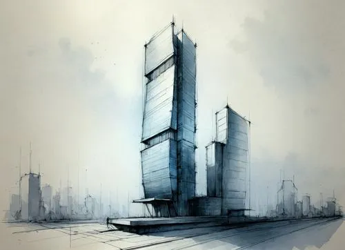 Building Sketch Concept,a picture of a skyscr on a misty day,unbuilt,skyscraper,the skyscraper,supertall,arcology,skyscraping,antilla,high-rise building,monolithic,monoliths,pc tower,skyscrapers,ctbuh