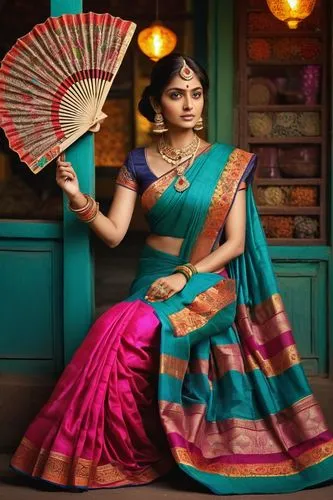 sarees,paithani saree,ghagra,natyam,sabyasachi,wedding saree,Illustration,Realistic Fantasy,Realistic Fantasy 08