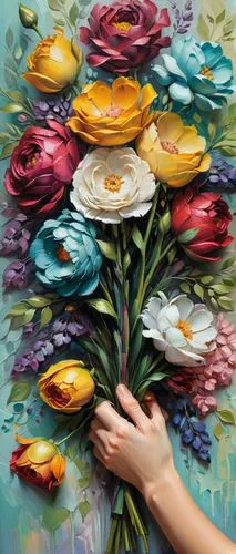 flower painting,flower art,bouquet of flowers,tulip bouquet,fabric painting,hand painting,Conceptual Art,Fantasy,Fantasy 03