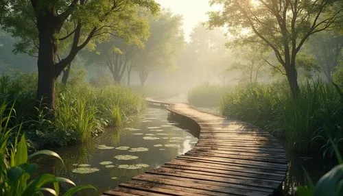 swamp,wetland,riverwood,wooden path,forest path,cryengine,wetlands,the mystical path,flooded pathway,wooden bridge,enb,forest lake,pathway,swamps,bayou,marshlands,verdant,the path,morning mist,backwater,Photography,General,Realistic