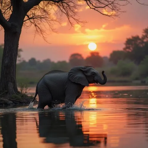 a small elephant is standing in the water,african elephant,karangwa,water elephant,elephant with cub,okavango,asian elephant