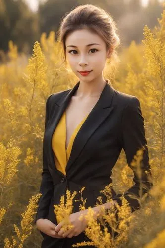 yellow rose background,yellow background,vietnamese woman,yellow and black,yellow color,yellow flower,Photography,Cinematic