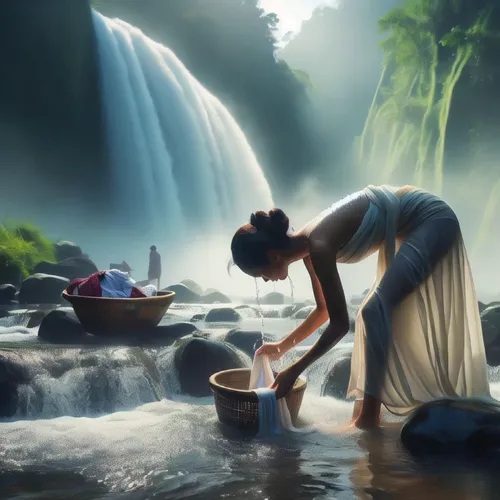 woman at the well,fetching water,water nymph,ayurveda,world digital painting,water lotus,sacred lotus,river of life project,fantasy picture,fresh water,wishing well,mother earth,pouring tea,flowing wa