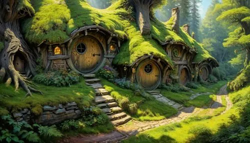 fairy village,druid grove,house in the forest,fairy house,mountain settlement,elven forest,scandia gnomes,hobbiton,gnomes,alpine village,home landscape,fantasy landscape,aurora village,mountain village,stone houses,northrend,elves,hobbit,mushroom landscape,knight village