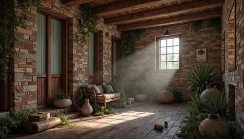 cryengine,rustic,courtyards,3d rendering,country cottage,indoor,inglenook,sunroom,water mist,the threshold of the house,porch,rustic aesthetic,home landscape,doorways,bath room,front porch,alcove,houseplants,dandelion hall,wooden beams