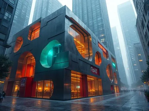 niketown,cube house,cubic house,futuristic art museum,futuristic architecture,aqua studio,bmo,glass building,cybertown,cybercity,ocad,store front,3d render,kimmelman,shopzilla,graecorum,bookbuilding,3d rendering,scotiabank,futurist,Photography,General,Realistic