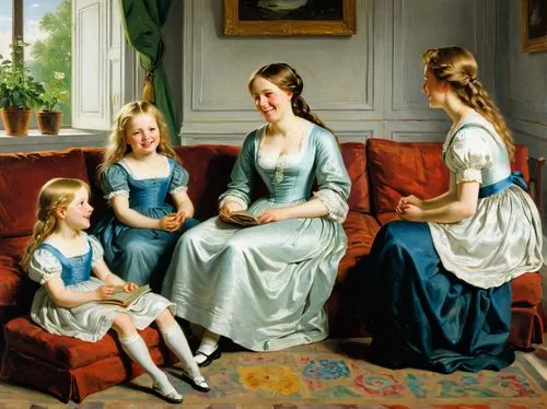 mother with children,mulberry family,the mother and children,young women,children girls,parents with children,mother and children,partiture,children studying,bougereau,the victorian era,franz winterhalter,doll's house,jane austen,parents and children,the little girl's room,stepmother,19th century,girl sitting,children drawing,Art,Classical Oil Painting,Classical Oil Painting 24