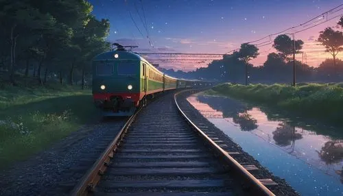 railroad,sodor,train ride,the train,train of thought,green train,beautiful wallpaper,train,dusk,dusk background,glowing red heart on railway,railroad track,wooden train,night scene,rws,railway track,cartoon video game background,branchline,tracks,train route,Photography,General,Fantasy