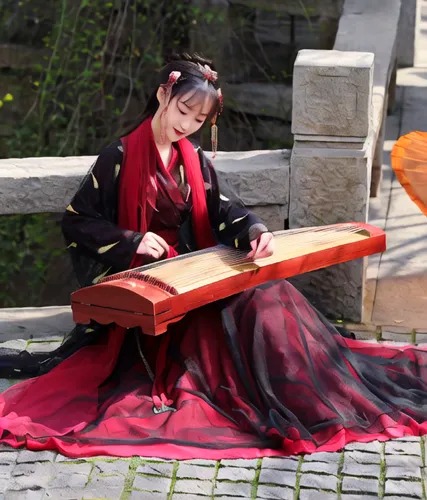 guqin,gayageum,guzheng,kantele,dulcimer,erhu,zither,gisaeng,woman playing,shamisen,shakuhachi,cimbalom,hanfu,melodeon,xiaohui,lutenist,bamboo flute,sungkyunkwan,harpsichordist,hakama