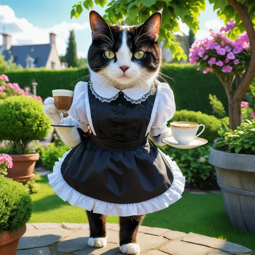 tea party cat,cat coffee,cat drinking tea,calico cat,maid,oktoberfest cats,cat's cafe,french coffee,cat european,cute cat,doll cat,teacup,cat sparrow,café au lait,cat kawaii,japanese bobtail,cat image,tea time,macchiato,animals play dress-up