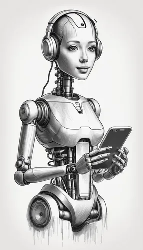 chatbot,chat bot,social bot,industrial robot,artificial intelligence,ai,sci fiction illustration,robot icon,bot training,women in technology,robotics,robot,robotic,cybernetics,automation,robots,bot,telephone operator,book electronic,machine learning,Illustration,Black and White,Black and White 35