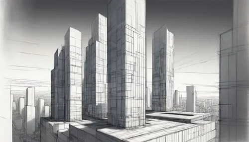 unbuilt,arcology,monoliths,supertall,skyscraping,highrises,tall buildings,high rises,monolithic,city blocks,coruscant,buildings,density,futuristic architecture,upbuilding,redevelop,densification,roughs,glass facades,high-rise building,Illustration,Realistic Fantasy,Realistic Fantasy 26